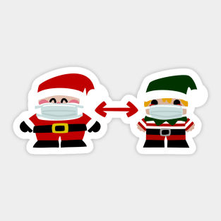 Santa Claus Y Elfo Con Distancia De Seguridad Sticker